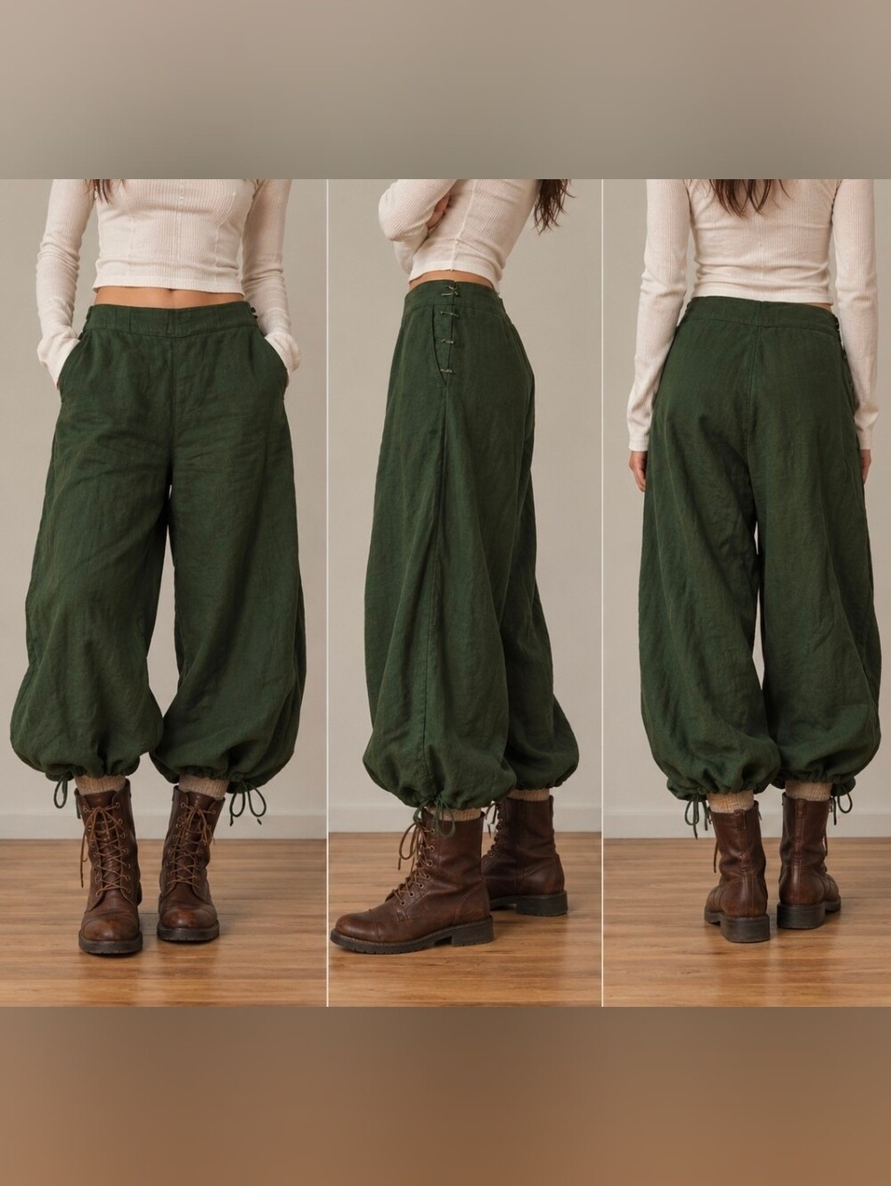 son de flor charlotte emerald green poofy 100% linen trousers xxs/xs